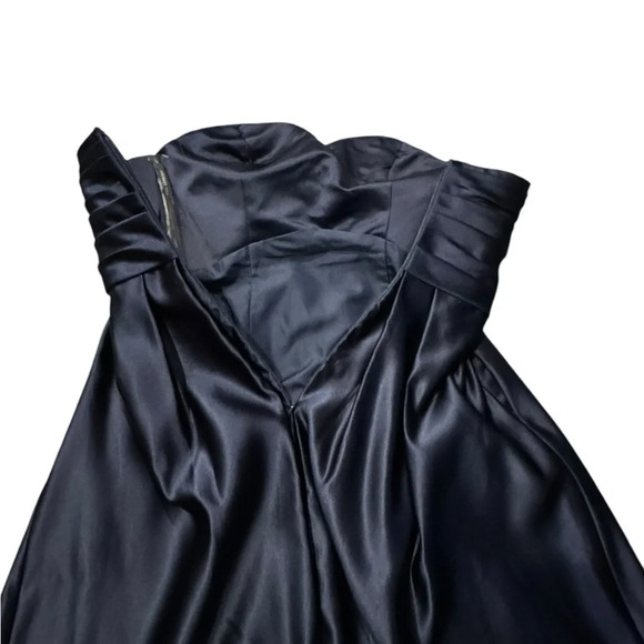 EUC Beautiful Satin Navy ruched front Bill Levkoff Strapless Holiday dress sz 10 - Picture 4 of 8